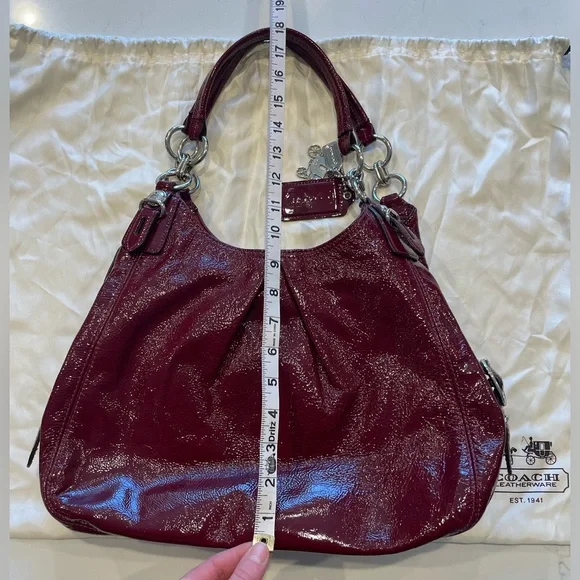~RARE Coach Maggie Mia Patent Cranberry Red Leather Handbag Tote Hobo Purse~